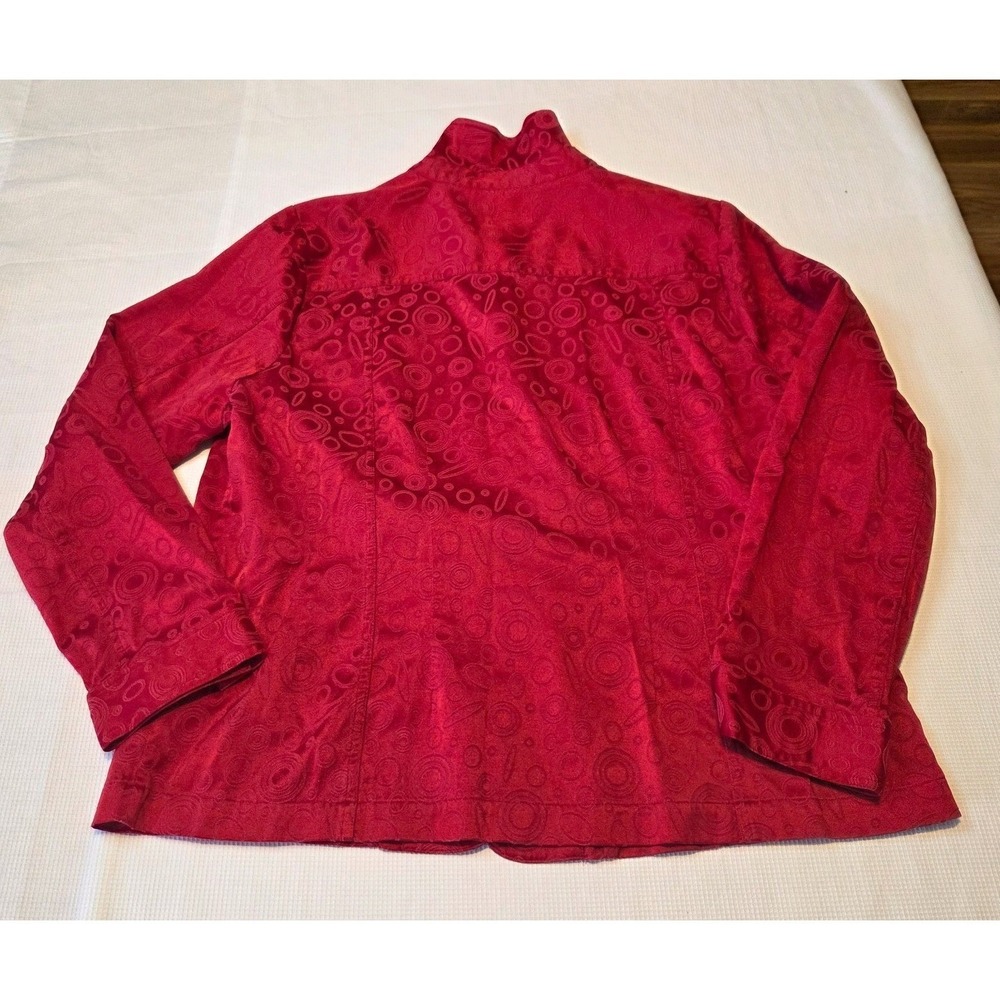 CJ Banks Red Jacquard Circle VTG Button‎ Front Jacket Womens 1X Stretch Cotton - Picture 2 of 6